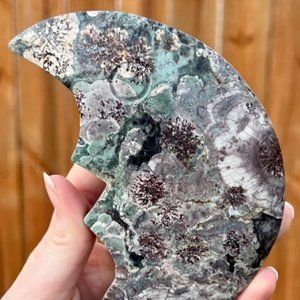 Green Flower Agate Moon Carving